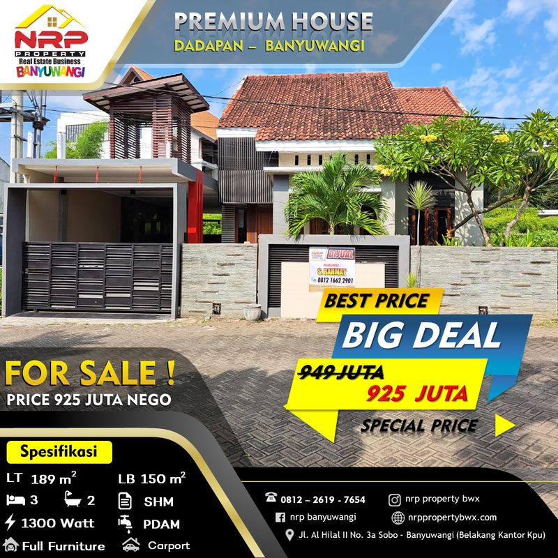 Rumah Dijual di Banyuwangi, Kabupaten Banyuwangi — 3 KT, 2 KM