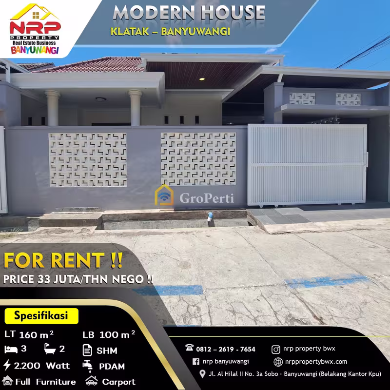 Rumah Disewa di Banyuwangi, Kabupaten Banyuwangi — 3 KT, 2 KM