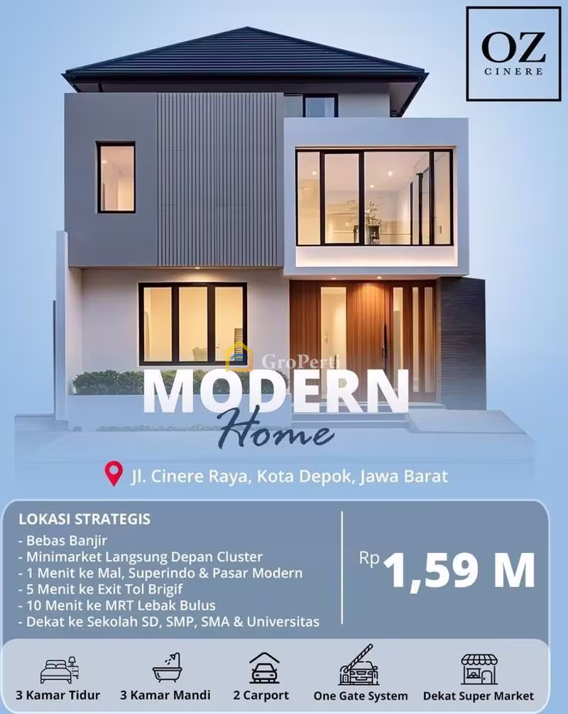 Rumah Dijual di Cinere, Kota Depok — 3 KT, 3 KM